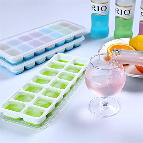 2 Pacote Bandejas de cubo de gelo empilhável de silicone, bandejas de cubo de gelo de silicone flexíveis reutilizáveis ​​com tampas
