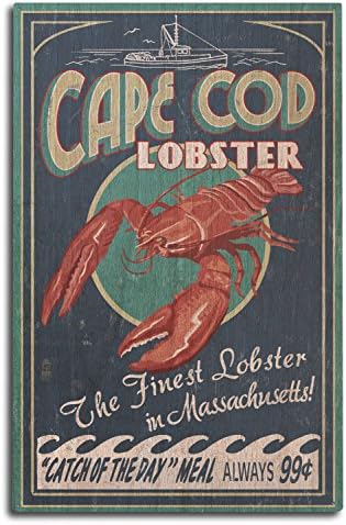Cape Cod, Massachusetts, lagosta sinal de bétula de bétula de bétula na parede de madeira