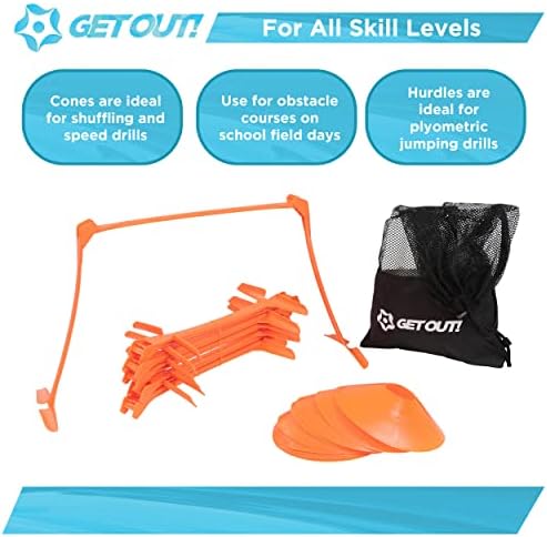 Sair! Obstáculos ajustáveis ​​e conjunto de cone - 6pc de equipamentos de treinamento em agilidade e cones de 12pc para futebol e