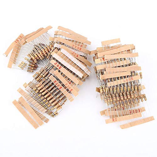 Kit de sortimento de resistores de 1000pcs, resistores de 5% variados 1 ohm-10m ohm 1/2w resistores de filmes de carbono para projetos