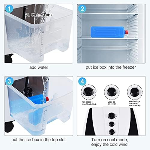 Cooler evaporativo de Hysache, refrigerador de ar portátil de 3 em 1 com ventilador e umidificador, máquina de resfriamento de ar