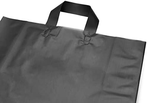 Sacos de plástico com alças - 16x6x12 200 Pacote grandes sacos de compras de plástico preto com fundo de papelão, pequenas empresas, varejo e uso de mercadorias, entrega e retirada, agradece
