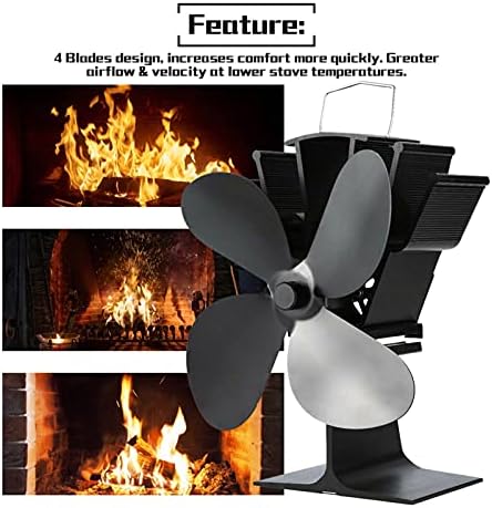 Uongfi 4 lâminas fã de fogão alimentado por calor lareira preta alumínio silencioso eco-amigável mais eficiência Burner de madeira fogões de calor ventilador de calor