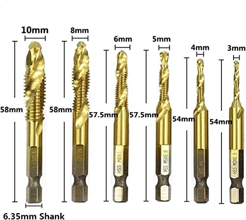 Bits de perfuração de aço 1pc T-Itanium revestido para parafuso Torneira Bit Machine Tap de mão 1/4 Frea de rosca espiral de helicóptero