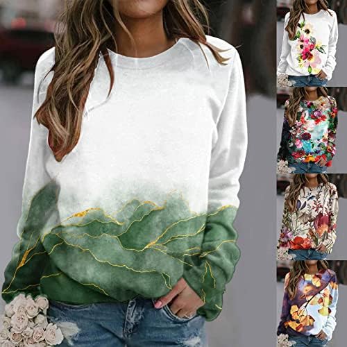 Sorto de outono para mulheres Casual Crewneck Tops de manga longa PLUSTRAS Camisas florais de tamanho solto blusas confortáveis