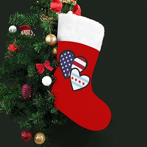 Corações interligadas American Chicago Flag Sabedas de Natal Vermelho com Decorações de Xmas de bolsa de doces brancos e acessórios para festas de família