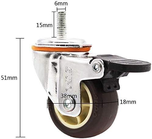 Conjunto de Lumecube de 4 roda giratória de borracha durável φ38mm, parafuso m6 parafusado, com máscaras de freio, rodízios de
