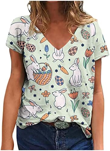Camisas de Páscoa para mulheres Bunny Rabbit Graphic Camise