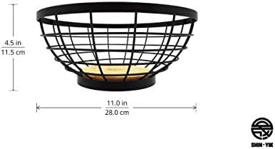 Grande tigela de madeira para bancada de cozinha e sala de jantar, cesta de arame de madeira decorativa para sala de estar- estilo Zakka japonês Shinyik com madeira de bambu e resistência à ferrugem Ferro preto