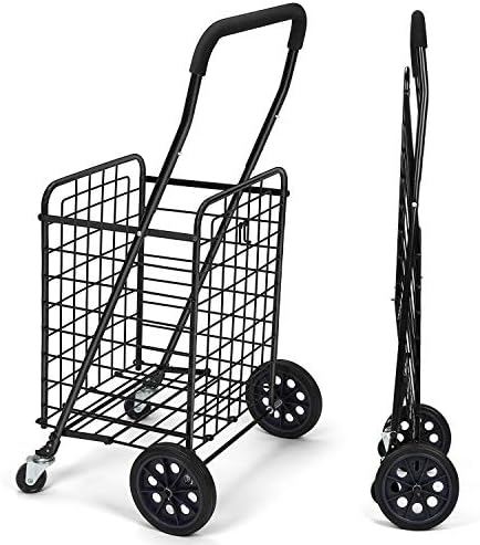 Carrinho de compras de Pipell com rodas giratórias duplas para mantimentos, compacto portátil carrinho portátil