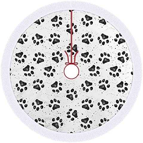 Dog PAW Imprime a capa da base da saia da árvore da árvore de natal com borlas para festa de férias Decoração de Natal