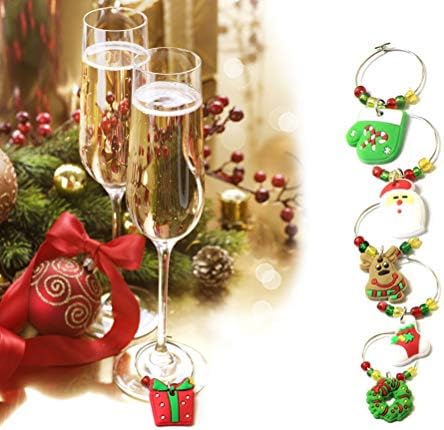 Doitool 54 PCs com tema de Natal PVC Charms de vidro de vidro anéis de vinhos com arames de arame Marcadores de festas para decoração
