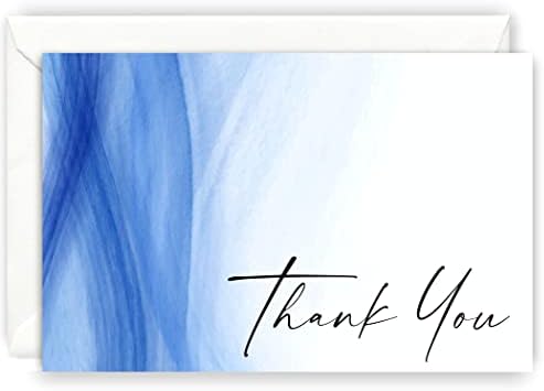 50 PCs Agradecemos cartões com envelopes Premium Qualidade Classy Notas de agradecimento para todas as ocasiões, casamento, chá de bebê, chuveiro de noiva, aniversário, noivado, funeral, belo design minimalista, azul com letras pretas 4x6