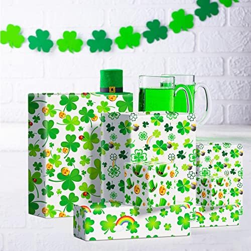 12 folhas de papel de embrulho de presente do dia de St. Patrick 4 projeta Green Shamrock Clover embrulhando papel