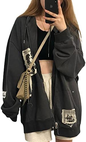 Mulheres Y2K Capuz Capuz de manga longa Zip com capuz dos anos 90 dos anos 90