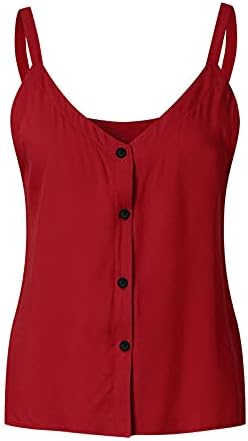 Tampa do tanque de Yongans para mulheres Summer Slim Button Down Down Spaghetti Strap Camisole Casual Color Solid V
