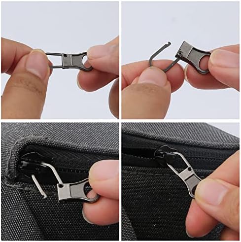 Pull com zíper de substituição de 6pcs, zíper destacável Tabs Metal Zipper Pull Cord Extender Zipper Pull Repair Kit para