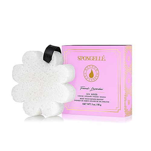 Buffer de corpo de flores em caixa de Spongelle - Esponja de chuveiro/banho - lavanda francesa