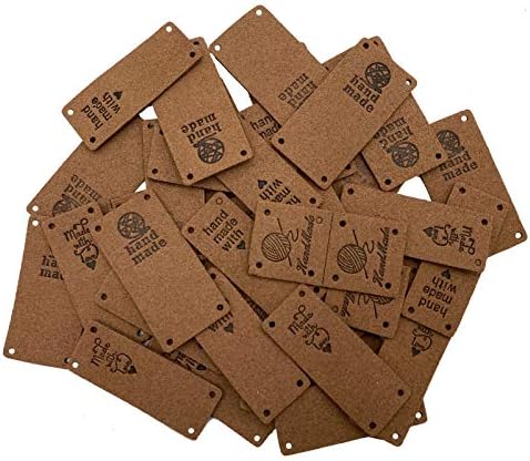 Wenplus 40 PCs Rótulos de couro artesanal Pu Etiqueta de couro feita à mão Tag em relevo com orifícios Acessórios DIY Acessórios