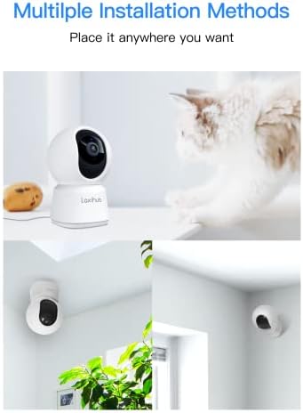 LaxiHub 360 ° Câmera de animais de estimação com aplicativo de telefone, câmera de segurança interna para bebê/cachorro, P2 Pan/Tilt