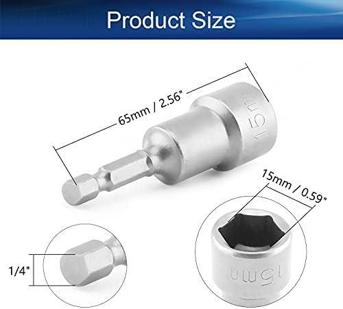 AUNIWAIG 1/4 Quick-change Hapy Hasth 15mm Setter Driver Drill Bit, 65 mm de comprimento, métrica sem magnética 1 pcs