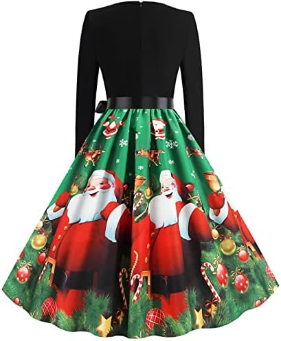 Vestidos de manga longa de Natal vestidos vintage feminino impressão gráfica feminina vestido midi vestido casual swing da década de 1950