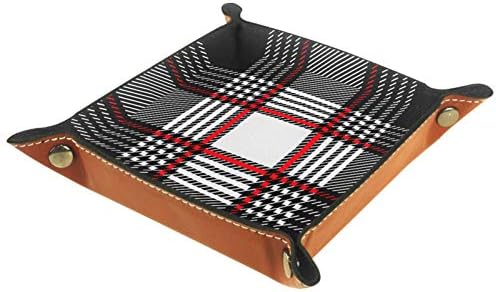 Organizador xadrez escocês de preto e branco Microfiber Couro Bandeja de armazenamento prático para carteiras Chaves e equipamentos