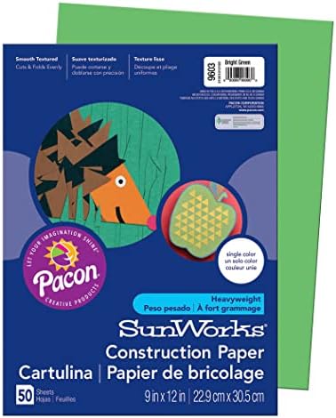 Prag Construction Paper, verde brilhante, 9 x 12, 50 folhas por pacote, 10 pacotes