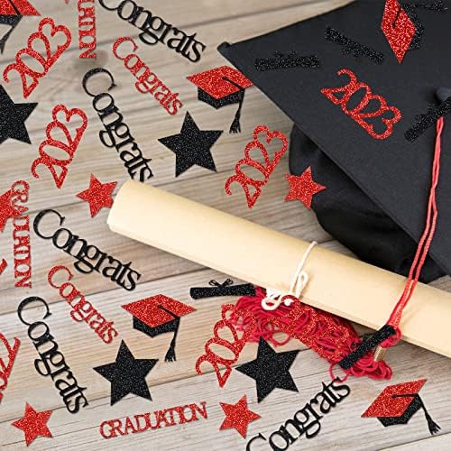 Confetti de graduação 2023 Glitter vermelho e preto, 200 PCs Parabéns graduados 2023 Confetes de mesa de graduação,