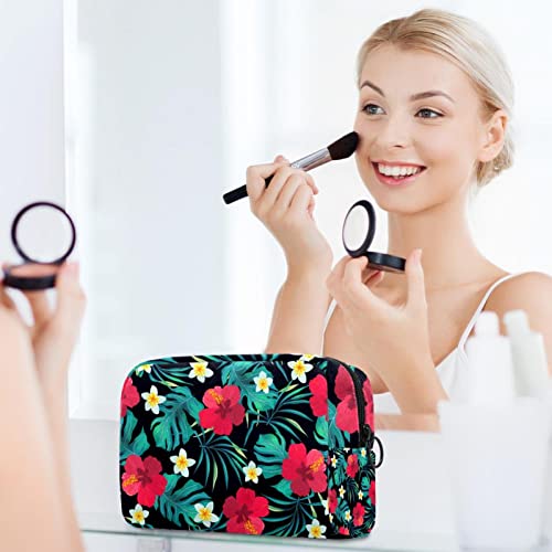 Planta tropical Flor Hibiscus Deixe pequena bolsa de maquiagem para bolsa para viagens de viagem bolsa de higiene pessoal portátil