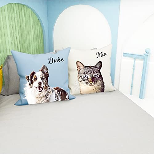 Capa de travesseiro de foto para animais de estimação personalizada, travesseiro personalizado de gato e cachorro, cofre de 12 x 12 com o nome de foto, capas de almofada impressa em duas laterais, presentes personalizados para amantes de animais de estimação, presentes em memorial de animais de