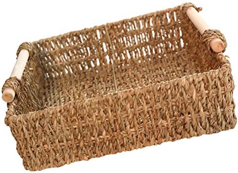 Cesta de palha housoutil com alça, cesta de armazenamento de vime com alça de madeira Decorativa Dortative Small Basket, cestas de