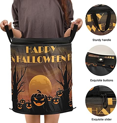 Spooky Halloween Party Pumpkins Moon Pop Up Leundry Horty com tampa de cesta de armazenamento dobrável Bolsa de roupa dobrável para dormitório banheiro do hotel