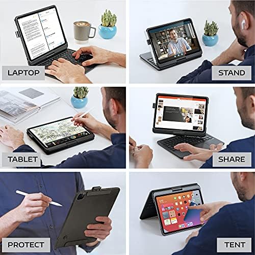 teclado mobee para iPad Air 5th e 4th Gen 10.9 com 7 coloras de cor, 360 ° Rotatable, smart touchpad, suporte de lápis
