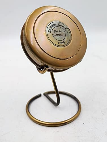 Qarzun Brass Poema Compass náutico acabamento antigo com estação de tabela colecionável Presente de mesa colecionável