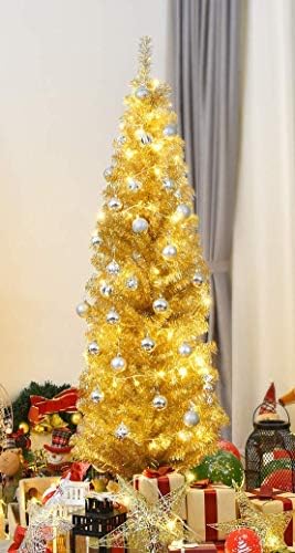 Árvore de Natal Artificial Lápis Homgx, Árvore Slim Premium Eletroplatada, decoração de Natal para interno e externo, adequado para escritório, loja e casa