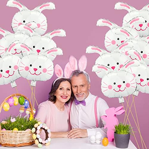 12 PCs Bunny Mylar Balloon Rabbit Balões, decorações de festas de coelho Balões de coelho de cabeça para balões de animais para o aniversário da primavera de primavera de festas temáticas de festa de chá de bebê