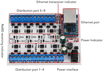 RJ45 a 8 RS485 Conversor de hub, compacto RJ45 a 8 RS485 Módulo de hub TVs Proteção de pula de surto de fiação fácil DC7-30V