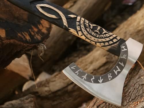 AD & SONS AX, Presente artesanal personalizado para aço forjado aço de carbono Viking Tomahawk barbudo hatchet de acampamento com bainha Decorativa Viking Gift, 25 polegadas de machado