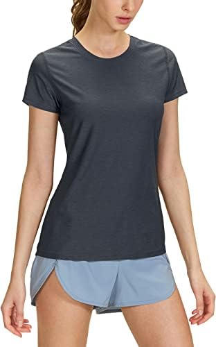 TSLA Feminina Athletic Camisetas de manga curta, treino de dri straw top top, upf 50+ Proteção UV Camisa de pescoço redonda