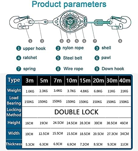 Kit de corda anti-grop, proteção contra salvação de proteção contra queda com gancho de vergalhão e cabo de arame, dispositivo de segurança