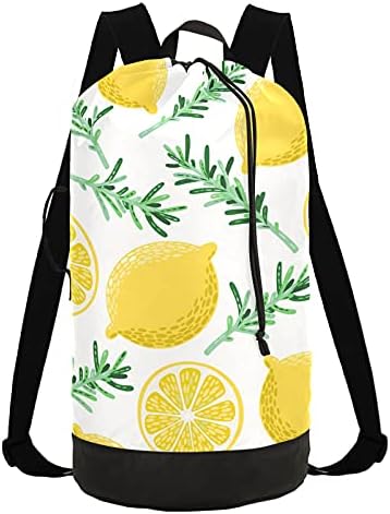 Bolsa de lavanderia de limão com alças de ombro de lavanderia Backpack Back Fechamento de cordão de tração Handle Handper para apartamento Campo