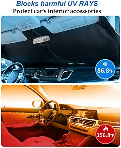 Gão de pára-brisa Sun Shade- 240T Material refletivo durável, calor de bloco e sol, tom dobrável de sol, acessórios para interiores do carro no verão, com uma bolsa…