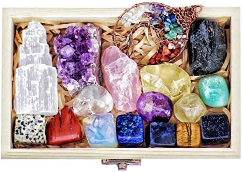 Os 16 grandes cristais de cura natural de Atperry em caixa de madeira - Cristais de Torda, Roupa e Cruta, incluindo Torre