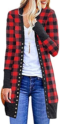 Camisolas de Natal para mulheres, férias de moda Cardigan Long Cardigan Indoor Christmas Tree Papai Noel Jackets Trendy com bolsos feios de camisola de inverno para mulheres para mulheres casaco de outono