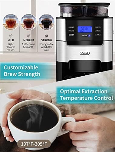 Café de café de 10 xícaras cafeteira, máquina de café automática Brew com moedor de café Burr embutido, modo de timer programável