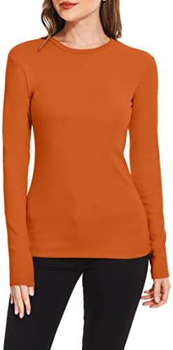 HIMIGOS WOMENS Crewneck Tops Tops de manga comprida Lã de camadas básicas Tops de roupas íntimas térmicas macias de ajuste