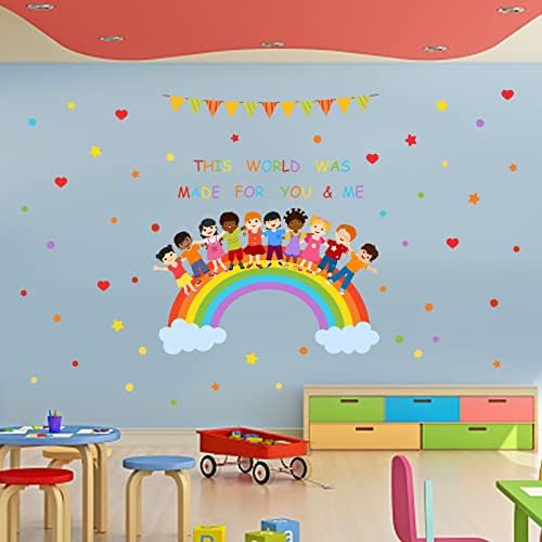Adesivos de diversidade de decalques de parede para crianças superdantas decoração de arco -íris Este mundo é feito para você e eu decoração de arte inspiradora motivacional berçário decorações de jardim de infância do quarto da sala de aula decoração de sala de aula