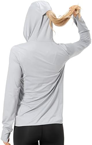 Lightbare feminino upf 50+ com capuz com capuz comprido camisa de sol com capuz comprido com bolsos