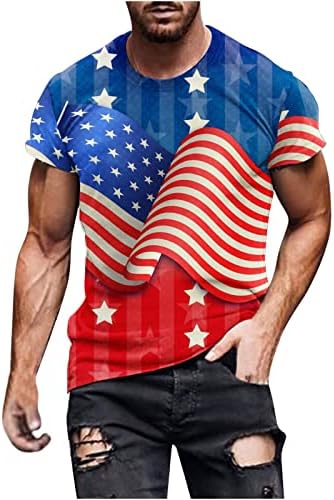 Camisetas de bandeira americana lcepcy para homens grandes e altos 4 de julho T camisetas casuais Crew pescoço de manga curta